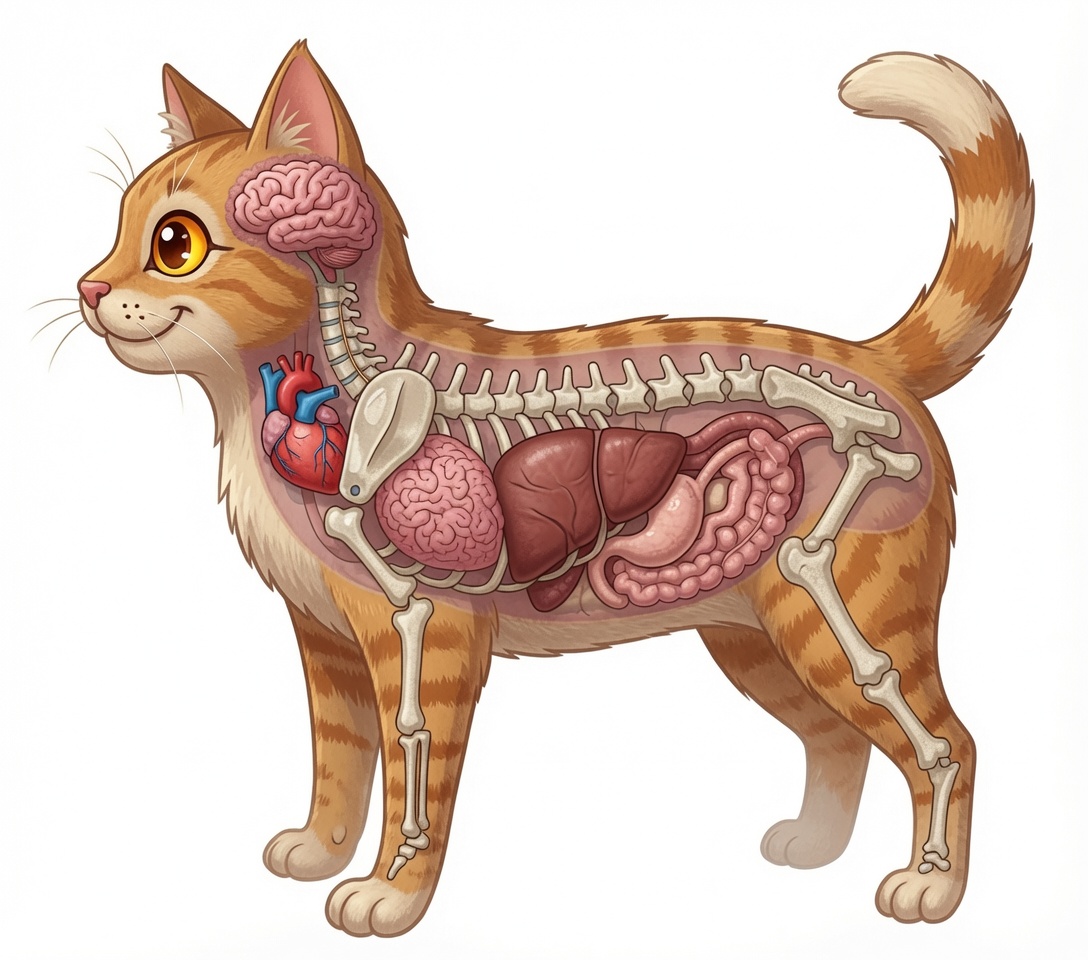 Anatomical illustration of an orange tabby cat